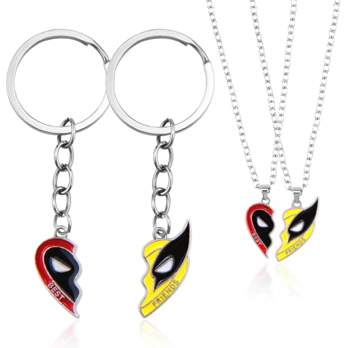Aisikoo 4 Stück Deadpool Wolverine Freundschaftskette, Deadpool Maske Schlüsselanhänger, Wolvorine Ketten Geschenk für Beste Freunde Aisikoo 4 Stück Deadpool Wolverine Freundschaftskette, Deadpool Maske Schlüsselanhänger, Wolvorine Ketten Geschenk für Beste Freunde von Aisikoo