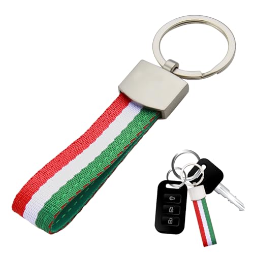 Aisikoo Schlüsselanhänger Flagge Italia, Italienische Flagge Schlüsselanhänger aus Elastischem Leinen und Metallring, Mode Streifen Schlüsselanhänger, Auto Schlüsselanhänger für Männer und Frauen von Aisikoo