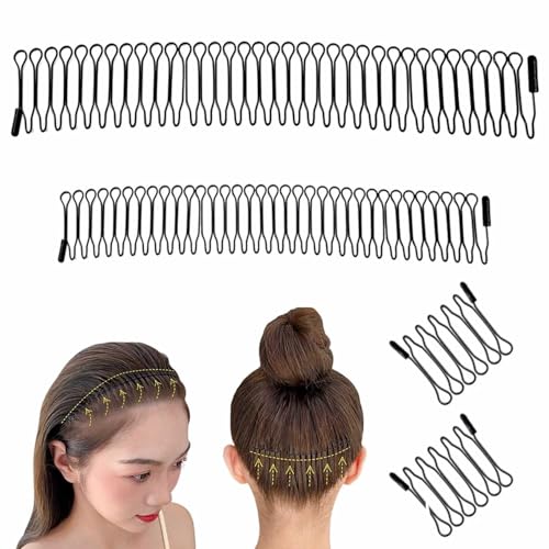 Haarreifen Set (4 Stück) für Damen und Herren - Mit Klammern und Clips, Zickzack Design, Unsichtbares Haarband für Gebrochenes Haar - Ideal für Sport, Yoga, Fitness, Outdoor von Aisikoo