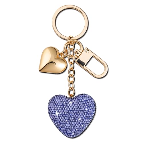 Herz-Schlüsselanhänger, niedlicher Strass-Schlüsselanhänger für Autoschlüssel, Tasche, Charm, Geldbörse, Charm-Zubehör, Violett, Small Herz-Schlüsselanhänger, niedlicher Strass-Schlüsselanhänger für Autoschlüssel, Tasche, Charm, Geldbörse, Charm-Zubehör, Violett, Small von Aisity