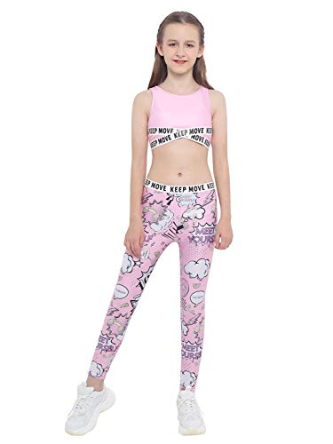 Aislor 2Pcs Mädchen Trainingsanzug Set Sportbekleidung Sommer Jogginganzug Yoga Fitness Crop Top Oberteil mit Leggings Sportanzug Rosa A 146-152 von Aislor