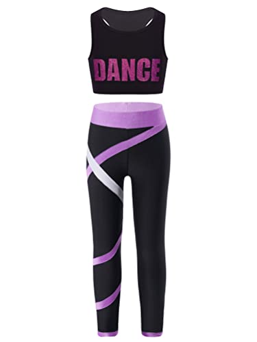 Aislor 2Pcs Mädchen Trainingsanzug Set Sportbekleidung Sommer Jogginganzug Yoga Fitness Crop Top Oberteil mit Leggings Sportanzug T Rosa&Lavendel 134-140 von Aislor