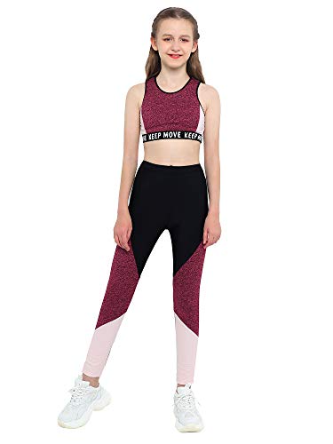 Aislor 2Pcs Mädchen Trainingsanzug Set Sportbekleidung Sommer Jogginganzug Yoga Fitness Crop Top Oberteil mit Leggings Sportanzug U Rot 122-128 von Aislor