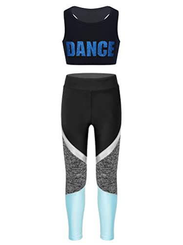 Aislor 2Pcs Mädchen Trainingsanzug Set Sportbekleidung Sommer Jogginganzug Yoga Fitness Crop Top Oberteil mit Leggings Sportanzug V Blau 122-128 von Aislor