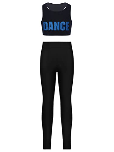 Aislor 2Pcs Mädchen Trainingsanzug Set Sportbekleidung Sommer Jogginganzug Yoga Fitness Crop Top Oberteil mit Leggings Sportanzug X Blau Schwarz 134-140 von Aislor