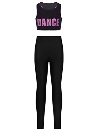 Aislor 2Pcs Mädchen Trainingsanzug Set Sportbekleidung Sommer Jogginganzug Yoga Fitness Crop Top Oberteil mit Leggings Sportanzug X Pink Schwarz 122-128 von Aislor