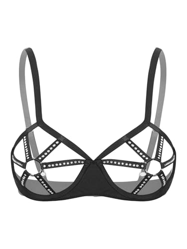 Aislor Damen BH Transparent Bralette Brustfrei Nippelfrei Bustier Push Up Bra Offene Brust Büstenhalter Unterwäsche Dessous Reizwäsche Schwarz XXL von Aislor