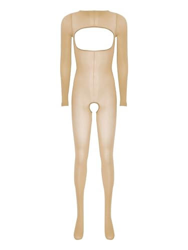 Aislor Damen Bodystocking Transparent Strumpfhose Nylonstrumpfhose Ganzkörperanzug Brustfrei Offen im Schritt Bodysuit Catsuit Unterwäsche Kaffee Einheitsgröße von Aislor