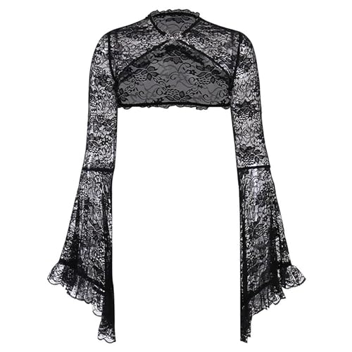Aislor Damen Gothic Bolero Fledermausärmel Spitze Jäckchen Steampunk Shrug Cover Up Viktorianisch Vampir Kostüm Halloween Karneval Kostüm Kleidung Typ D S von Aislor