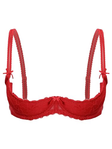 Aislor Damen Hebe BH Offene Brust Bra Bralette mit Bügel Push Up Büstenhebe Verstellbare Träger Dessous Top Frauen Erotik Reizwäsche Rot 85B von Aislor