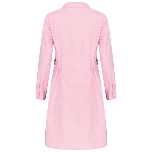 Aislor Damen Krankenschwester Kittel Arzt Ärztin Kostüm Kleid Laborkittel Arztkittel Mantel mit V-Ausschnitt/Rollkragen Artbeitskleidung Gr. S-XXXL Rosa Rollkragen XL von Aislor