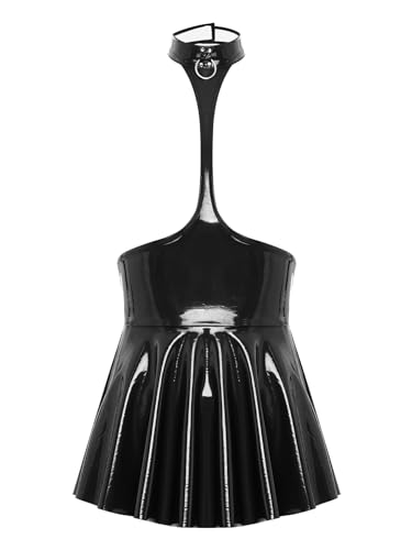 Aislor Damen Lack Leder Kleid Brustfrei Minikleid Wetlook Neckholder Lederkleid Bodycon Partykleid Clubwear Schwarz XL von Aislor