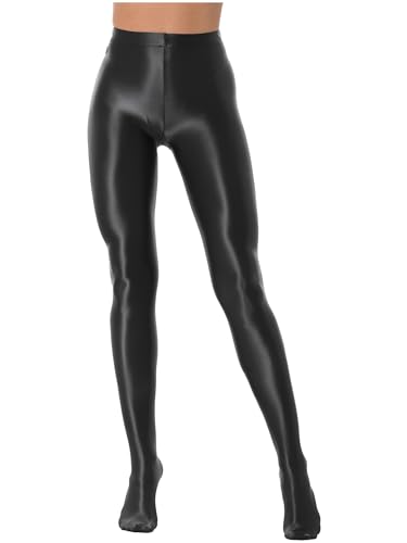 Aislor Damen Glänzende Strumpfhosen Transparent Leggings Nylon Dessous High Waist Yoga Sport Tanz Hose Slim Fit Pants Sporthosen Schwarz L von Aislor