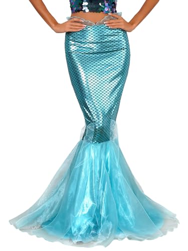 Aislor Damen Meerjungfrau Kostüm Rock Pailletten Lang Rock Mermaid Cosplay Outfit Halloween Karneval Verkleidung Bühnenkostüme J Blau 3XL von Aislor