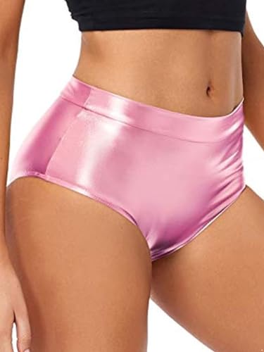 Aislor Damen Metallic Unterhosen Glänzend Hotpants High Waist Panties Stretch Shorts Fasching Karneval Party Rave Outfit Clubwear Disco Kostüm Gogo Rosa M von Aislor
