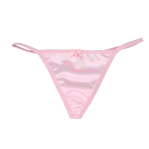 Aislor Damen String Tanga G-String Seide Satin Slip Glatte Unterwäsche T-Back Panties Glänzend Shorts mit Schleife Underwear Rosa M von Aislor