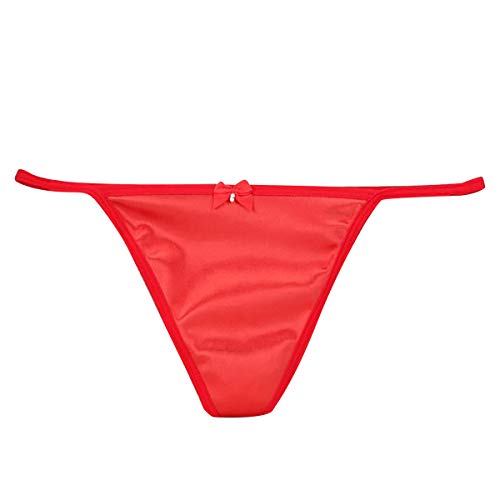 Aislor Damen String Tanga G-String Seide Satin Slip Glatte Unterwäsche T-Back Panties Glänzend Shorts mit Schleife Underwear Rot M von Aislor