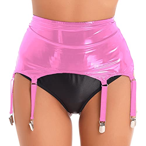 Aislor Damen Strumpfbänder Glänzend Wetlook Strumpfhalter Lackleder Hosenträger Lederoptik Hüfthalter Strapsen Belt Garter Strapsgürtel Rosa 4XL von Aislor