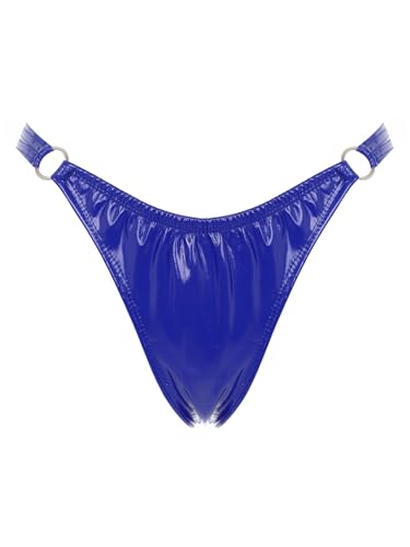 Aislor Damen Wetlook Hotpants Glänzend Sommer Shorts Lack Leder Strings Tanga Unterhose Niedrig Slip Unterwäsche Reizwäsche Blau S von Aislor