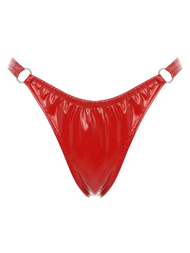 Aislor Damen Wetlook Hotpants Glänzend Sommer Shorts Lack Leder Strings Tanga Unterhose Niedrig Slip Unterwäsche Reizwäsche Rot L von Aislor