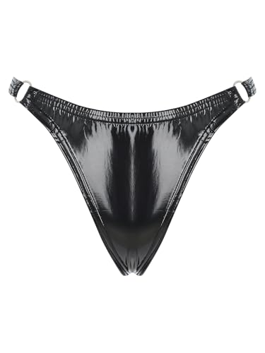 Aislor Damen Wetlook Hotpants Glänzend Sommer Shorts Lack Leder Strings Tanga Unterhose Niedrig Slip Unterwäsche Reizwäsche Schwarz 3XL von Aislor