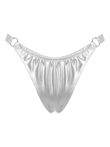 Aislor Damen Wetlook Hotpants Glänzend Sommer Shorts Lack Leder Strings Tanga Unterhose Niedrig Slip Unterwäsche Reizwäsche Silber M von Aislor