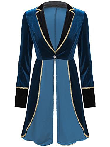 Aislor Damen Zirkusdirektor Kostüm Frack Jacke Frauen Langarm Show Mantel Samt Cardigan Smoking Karneval Uniform Mottoparty Clubwear Blau M von Aislor