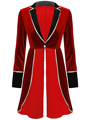 Aislor Damen Zirkusdirektor Kostüm Frack Jacke Frauen Langarm Show Mantel Samt Cardigan Smoking Karneval Uniform Mottoparty Clubwear Rot M von Aislor