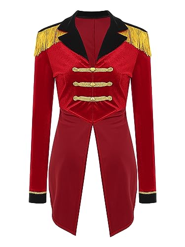 Aislor Damen Zirkusdirektor Kostüm Frack Jacke Frauen Langarm Show Mantel Samt Cardigan Smoking Karneval Uniform Mottoparty Clubwear X Rot L von Aislor