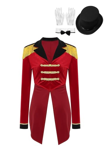 Aislor Damen Zirkusdirektor Kostüm Frack Jacke Frauen Langarm Show Mantel Samt Cardigan Smoking Karneval Uniform Mottoparty Clubwear Zb Rot M von Aislor