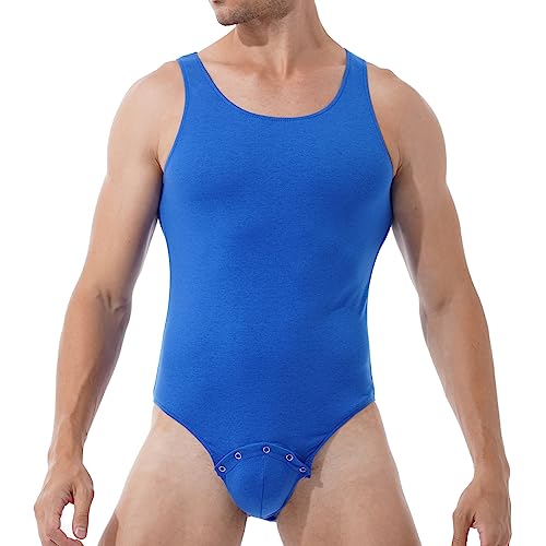 Aislor Herren Ärmellose Body Einteiler Bodysuit Rundhals Overall cSportbody mit Knöpfen Unterwäsche Unterhemd Sportswear Workout Gym Marineblau XL von Aislor