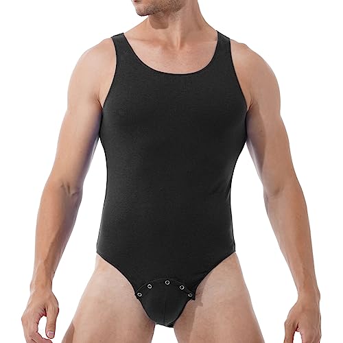 Aislor Herren Ärmellose Body Einteiler Bodysuit Rundhals Overall cSportbody mit Knöpfen Unterwäsche Unterhemd Sportswear Workout Gym Schwarz L von Aislor