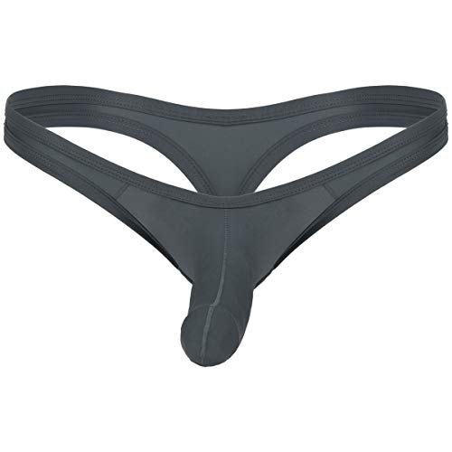 Aislor Herren Beutel Slip Ouvert String Penishülle mit Loch Nylon Unterwäsche Mini Bikinislip Jockstrap Tanga Reizwäsche Underwear Dunkel Grau XXL von Aislor