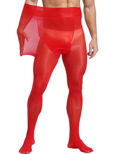 Aislor Herren Glänzende Strumpfhose Stretch Leggings Lingerie Pants für Nachtclub Bademode Unterwäsche Unterhosen Rot C Einheitsgröße von Aislor