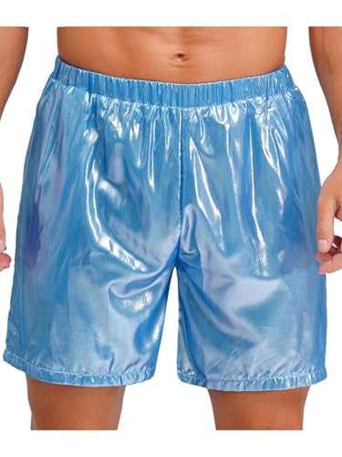 Aislor Herren Glitzer Metallic Shorts Holographic Boxershorts Hohe Taille Hosen Kurze Disco Tanzkostüm Strand Rave Party Clubwear Nachtclubs Hellblau L von Aislor