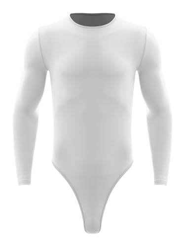 Aislor Herren Langarm Bodysuit Jumpsuit Stringbody Sportbody Eng Top Unterhemd Muskelshirt Sport Shirt Oberteil Unterwäsche Lingerie Weiß L von Aislor