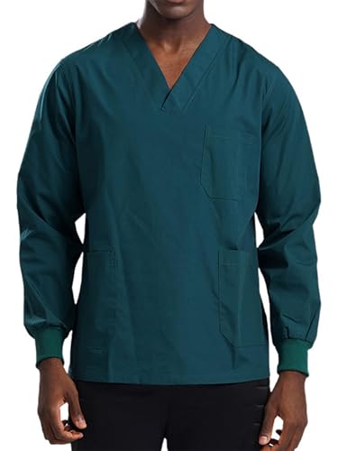 Aislor Herren Langarm Kasack Multi-Taschen Scrub Top Medizinische Uniform Schlupfkasack Frühling Herbst Arbeitskleidung Berufsbekleidung Grün XXL von Aislor