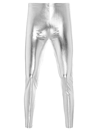 Aislor Herren Metallic Hosen Glänzend Pants Disco Hose Tanz Leggings für Party Nachtclub Karneval Jogginghose Silber M von Aislor