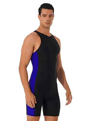 Aislor Stylische Herren Schwimmanzug Kurzarm und Ärmellos Badeanzug mit Farbblock Rashguard Surfanzug Tauchanzug Badebekleidung S Schwarz&Blau XL von Aislor