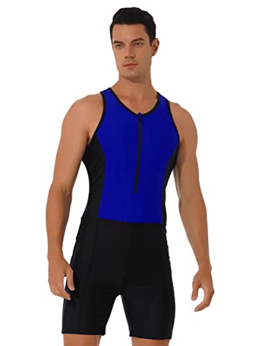 Aislor Stylische Herren Schwimmanzug Kurzarm und Ärmellos Badeanzug mit Farbblock Rashguard Surfanzug Tauchanzug Badebekleidung U Königsblau L von Aislor