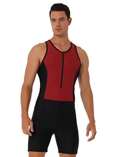 Aislor Stylische Herren Schwimmanzug Kurzarm und Ärmellos Badeanzug mit Farbblock Rashguard Surfanzug Tauchanzug Badebekleidung U Rot L von Aislor