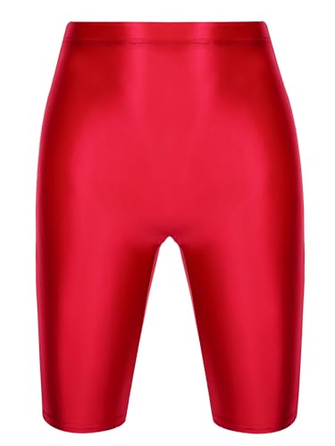 Aislor Herren Öl Shorts Glänzende Unterhosen Schnelltrocknend Stretch Sportleggings Sporthose Sportanzug Bademode Rot L von Aislor