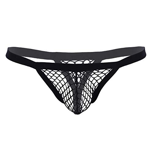 Aislor Herren Ouvert String Netz Slip Transparent Nylon Unterwäsche Fischnetz Thong Tanga Low Rise Pnaties Underwear M-XXL Schwarz M von Aislor