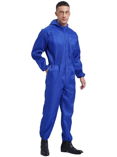 Aislor Herren Overall Arbeitsoverall Langarm Jumpsuit mit Kapuzen Hooded Arbeitsanzug Schutzanzug Wasserdichter Arbeitskleidung Blau XL von Aislor