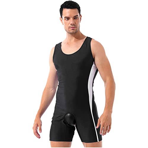 Aislor Herren Overall Kurz Jumpsuit Ärmellos Ouvert Body Offener Schritt Einteiler Unterhemd Männerbody Wrestling Singlet Bodysuit A Schwarz XXL von Aislor