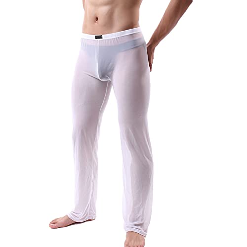 Aislor Herren Schlafanzughose Lange Pyjamahose Transparent Mesh Hose Freizeithosen Unterwäsche Nachtwäsche Elastische Yogahose Weiß XL von Aislor