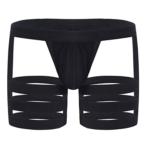 Aislor Herren String Tanga Sexy Boxer Shorts Lustige Unterhosen Männer Jockstrap Bulge Pouch Slip mit Strumpfhalter Bein Harnisch Reizwäsche M-XL Schwarz XL von Aislor