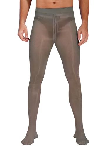 Aislor Herren Strumpfhosen Transparent Glänzende Nylonstrümpfe mit Reißverschluss im Schritt Stretch Leggings Pantyhose Stockings Unterwäsche Nachtclub A Grau XL von Aislor