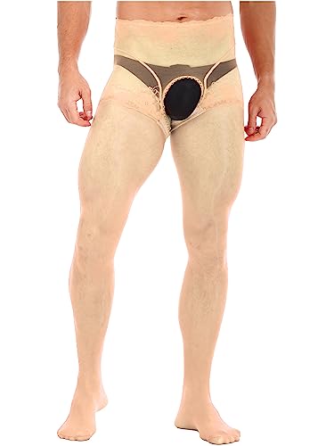 Aislor Herren Strumpfhosen mit offenem Schritt Transparent Strümpfe Florale Spitze Leggings von Aislor