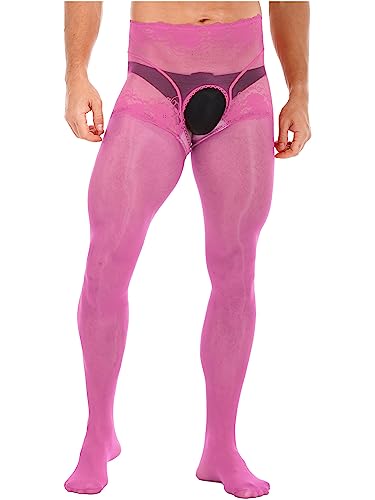 Aislor Herren Strumpfhosen mit offenem Schritt Transparent Strümpfe Florale Spitze Leggings von Aislor